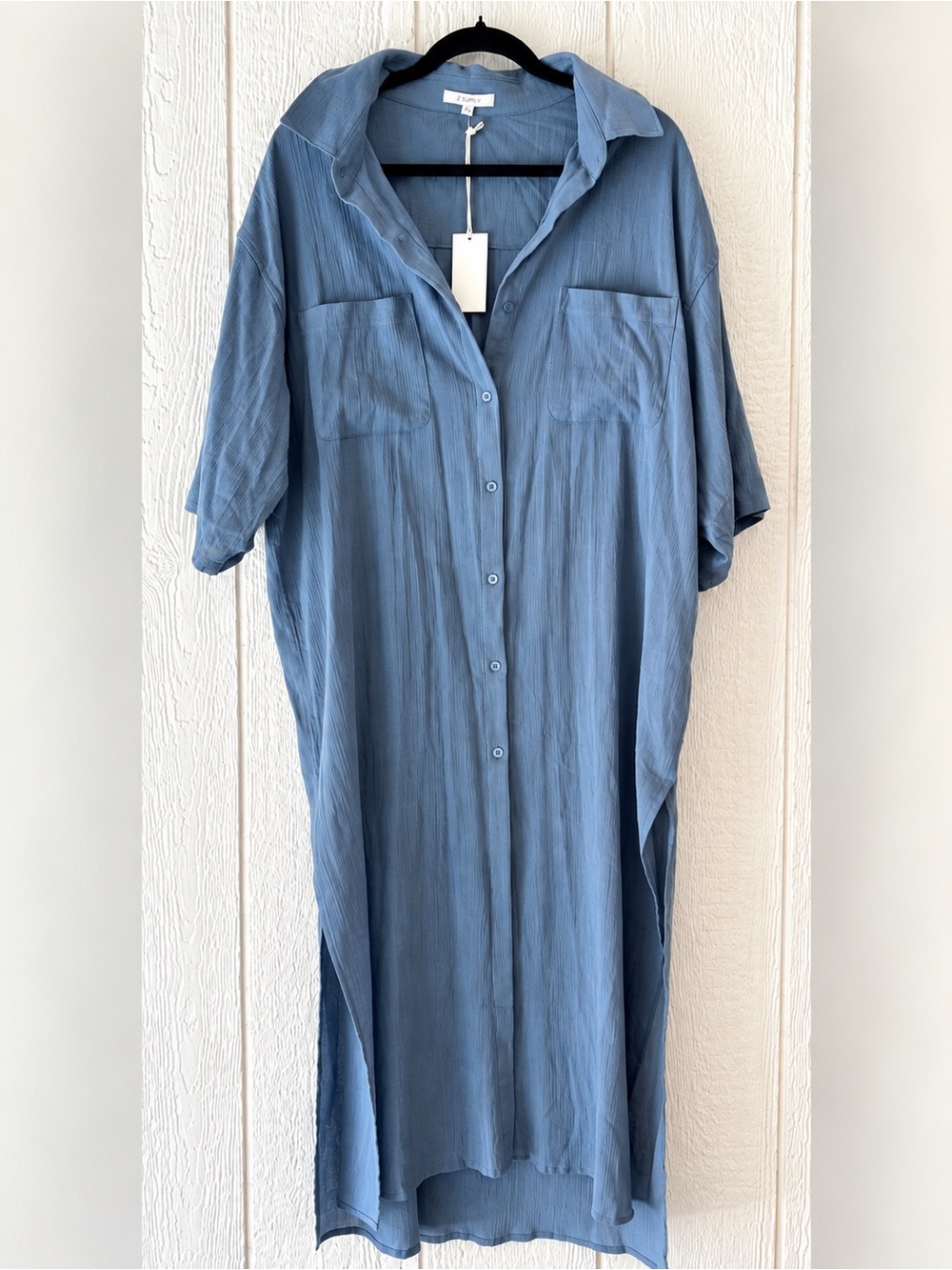 Z Supply Lina Button Up Duster Maxi Shirt Dress Coastal Breezy Indigo Blue NWT M